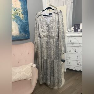 Lane Bryant 22/24 Snake Print Tiered Midi Maxi Dress Pleated Ruffle Long Sleeve